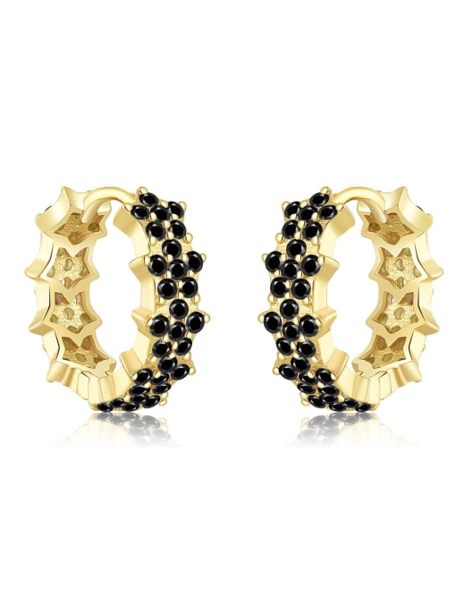 18K gold [black] star earrings 925 Sterling Silver Cubic Zirconia Geometric Trend Hoop Earring